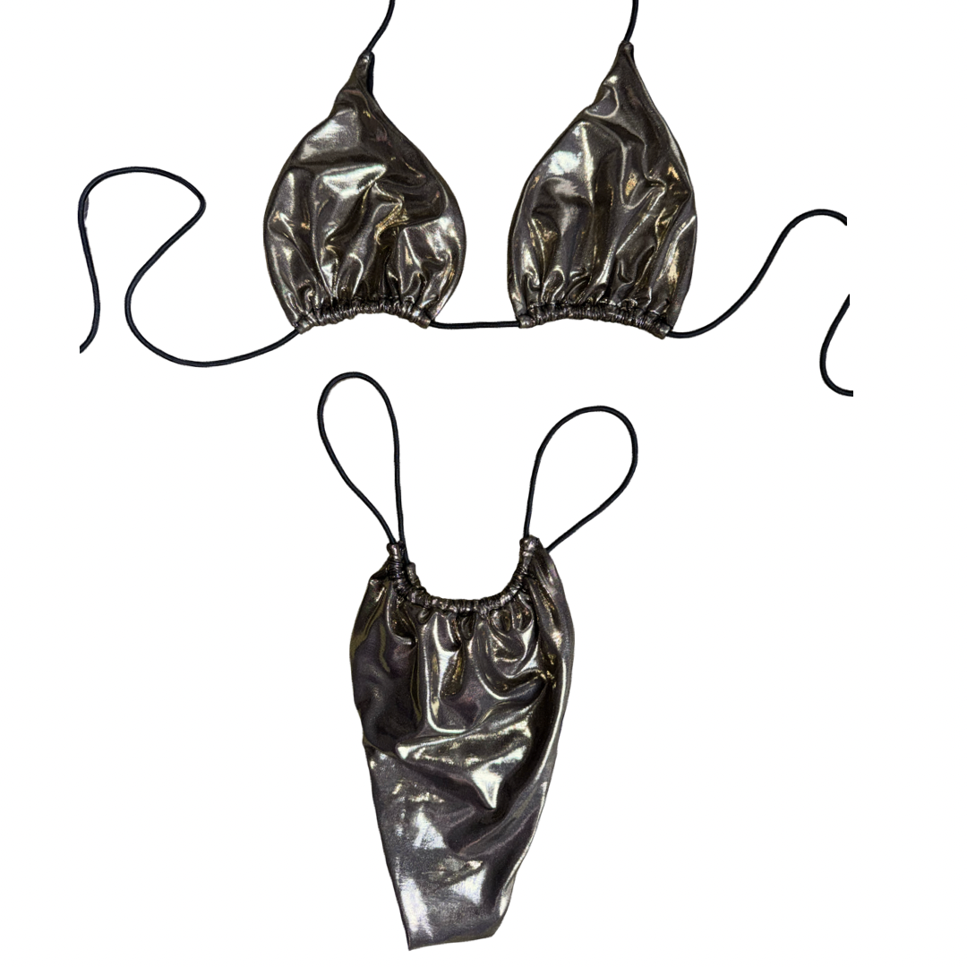 Metallic Temptation Gun Metal String Bikini