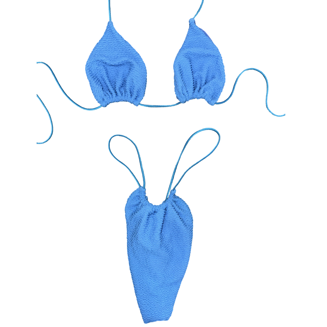 Textured Blue String Bikini