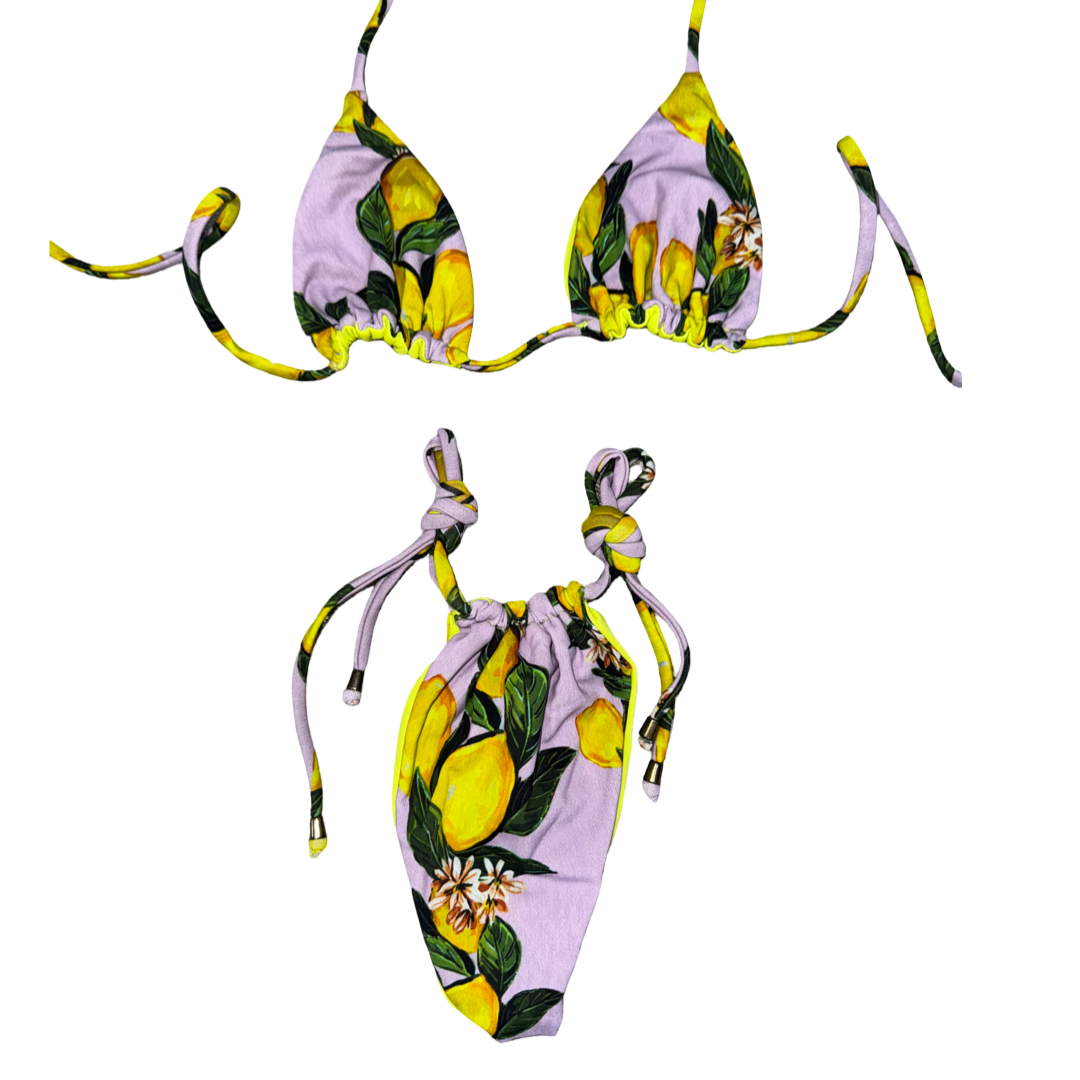 Neon Lemon Lavender Reversible Tie Bikini