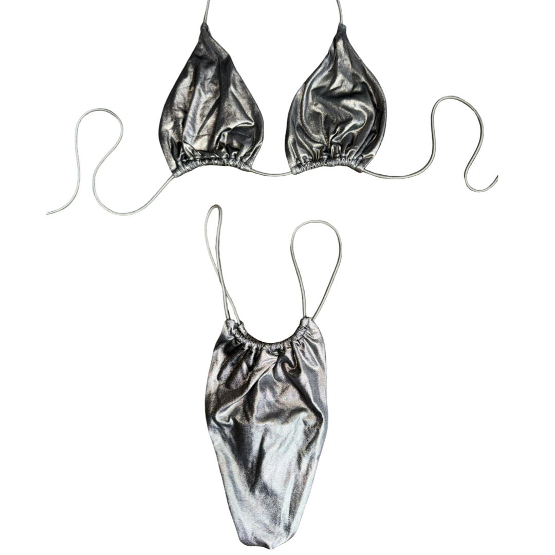 Metallic Temptation Silver String Bikini
