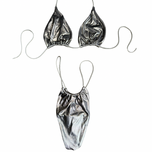 Metallic Temptation Silver String Bikini