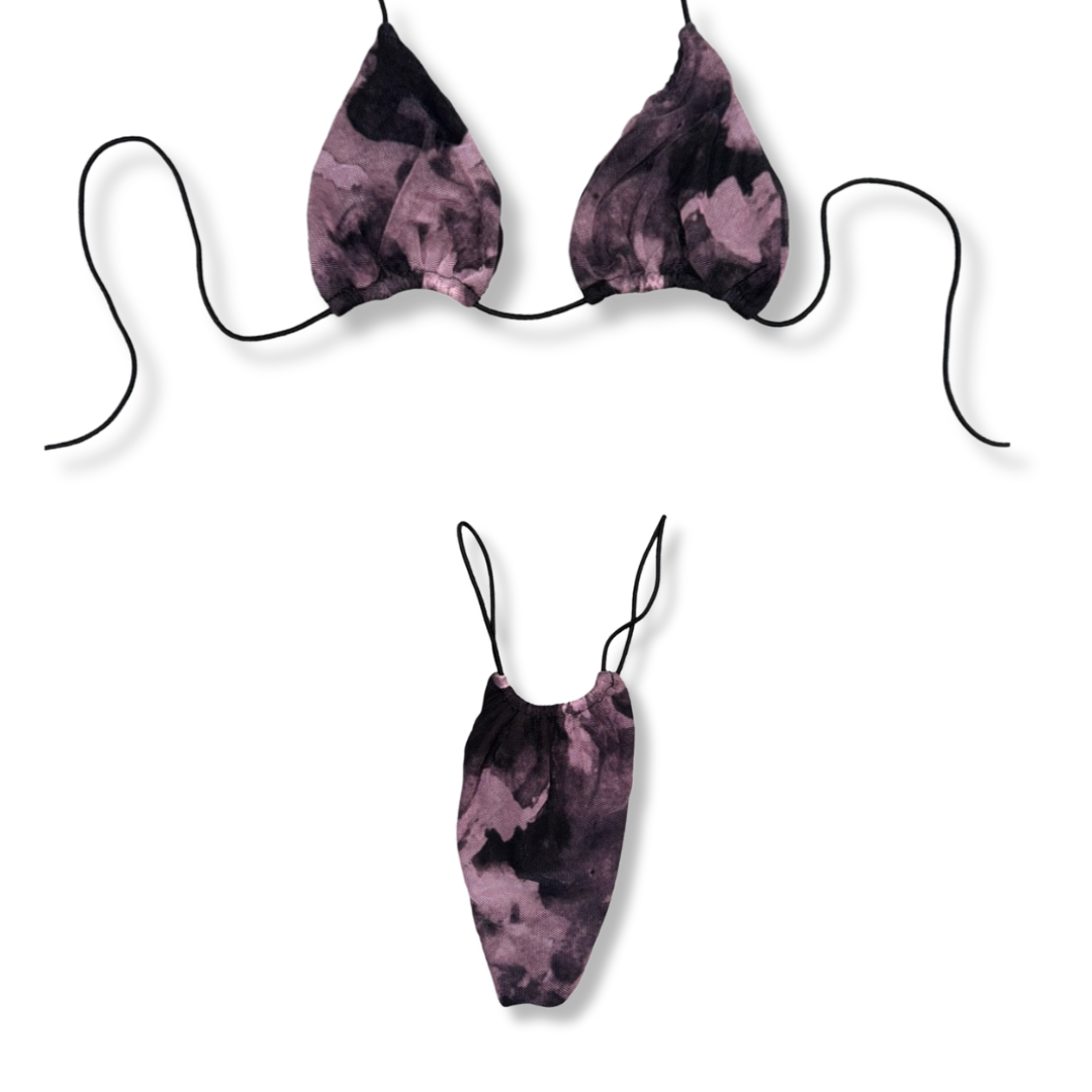 Pink Mesh Tie Dye String Bikini