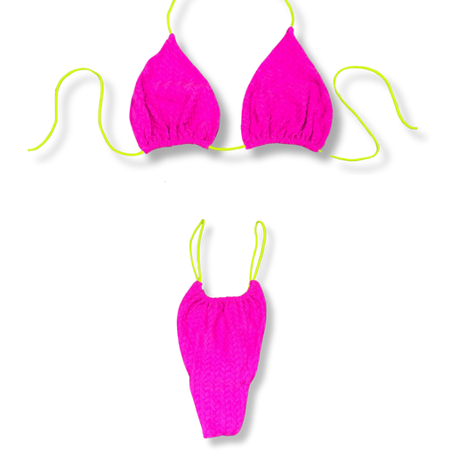 Ribbed Flamingo String Bikini
