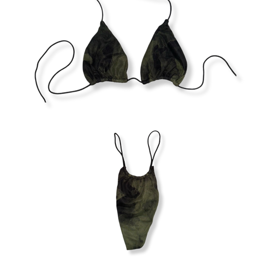 Olive Mesh Tie Dye String Bikini