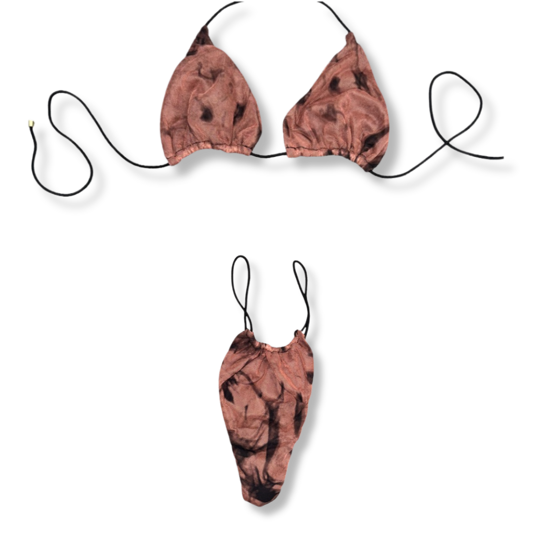 Orange Mesh Tie Dye String Bikini
