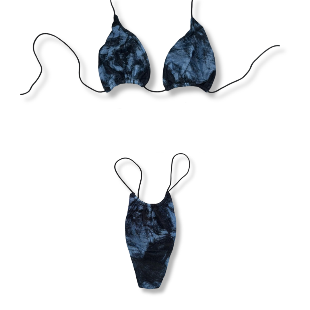 Blue Mesh Tie Dye String Bikini