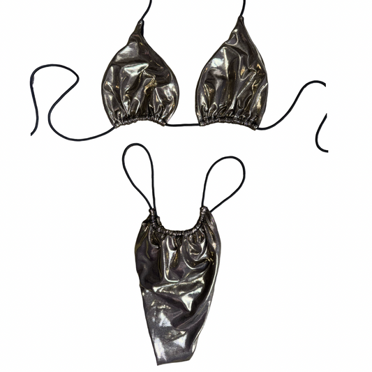 Metallic Temptation Gun Metal String Bikini