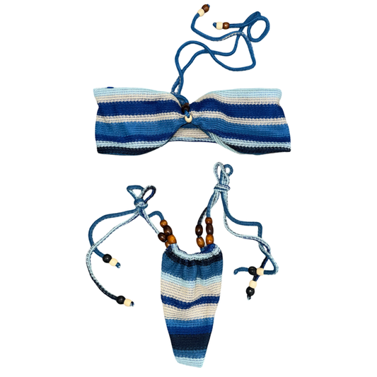 Boho Bloom Halter Tie Bikini (Blue)