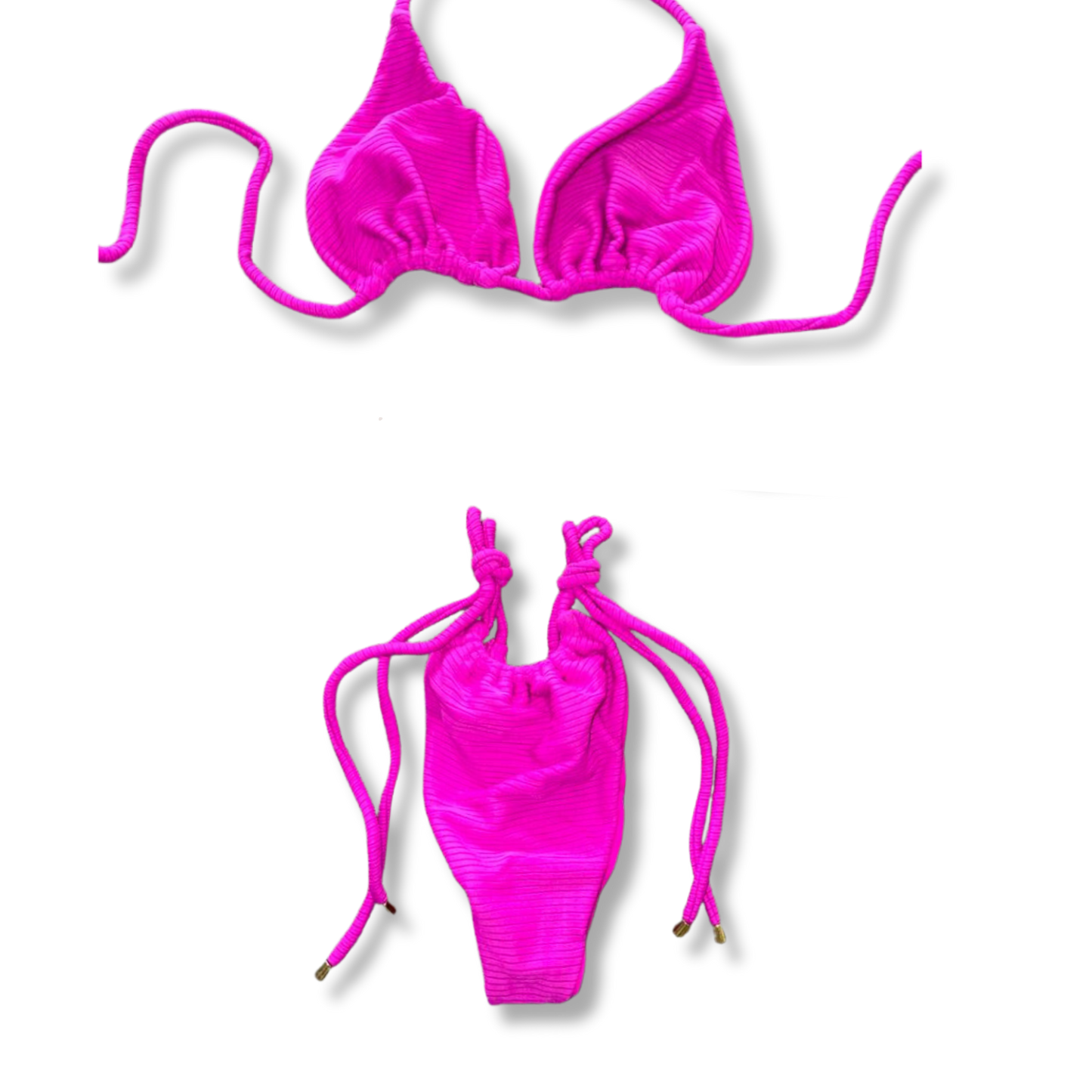 Hot Pink Textured Tie Bikini