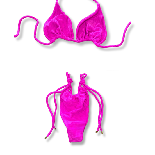 Hot Pink Textured Tie Bikini